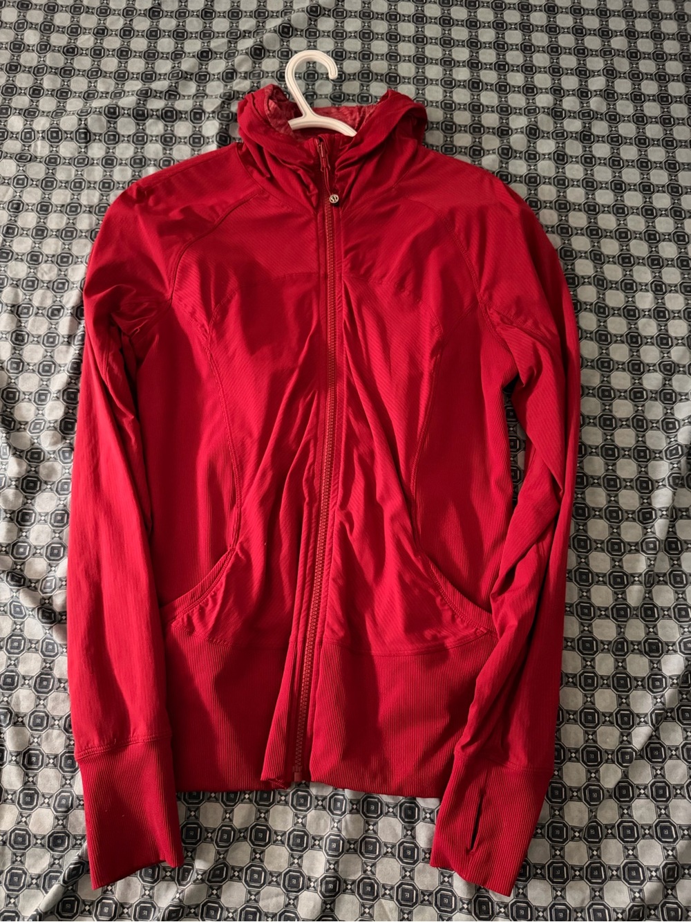 lululemon athletica Red Hooded Jacket Thumb Holes